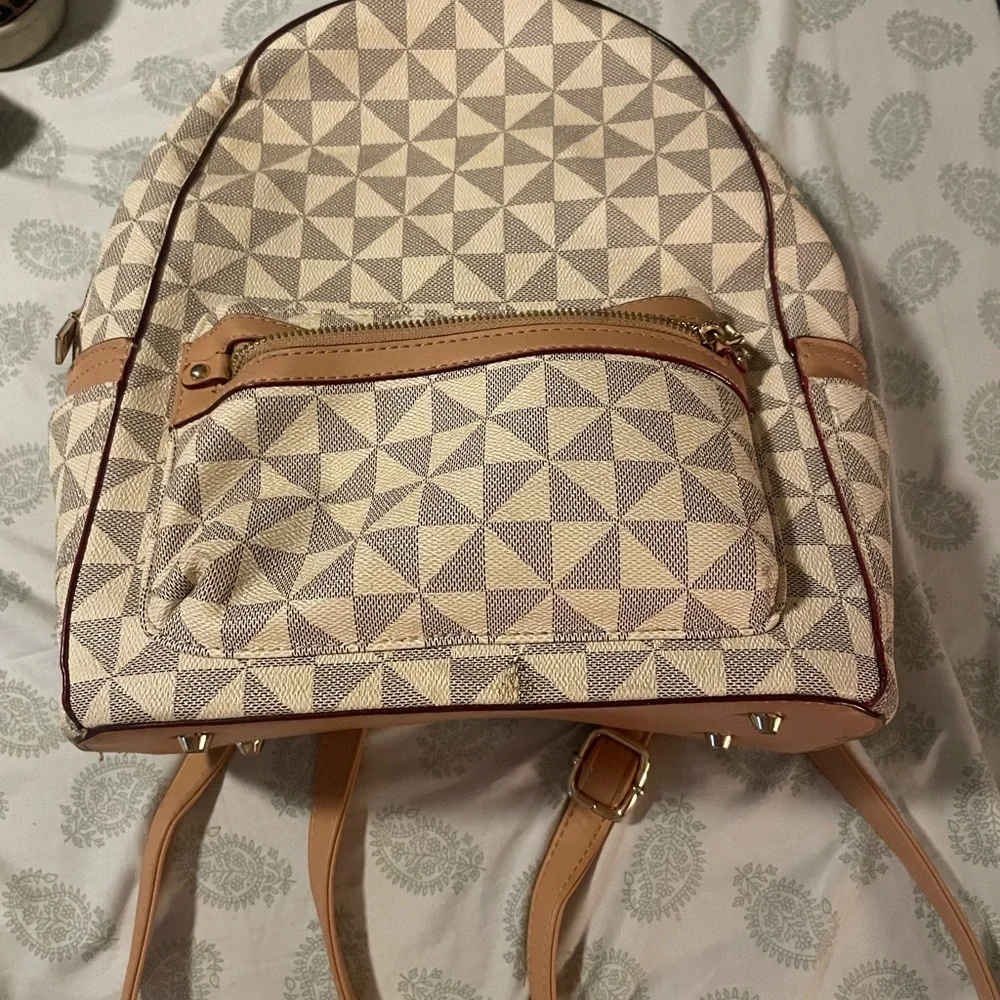 Geometric Patterned Tan Backpack - Picture 1 of 2